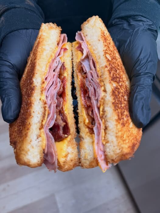 Bacon and ham grilled cheese