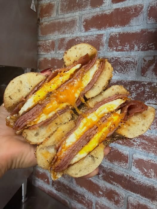 Double egg and double pork roll sandwich